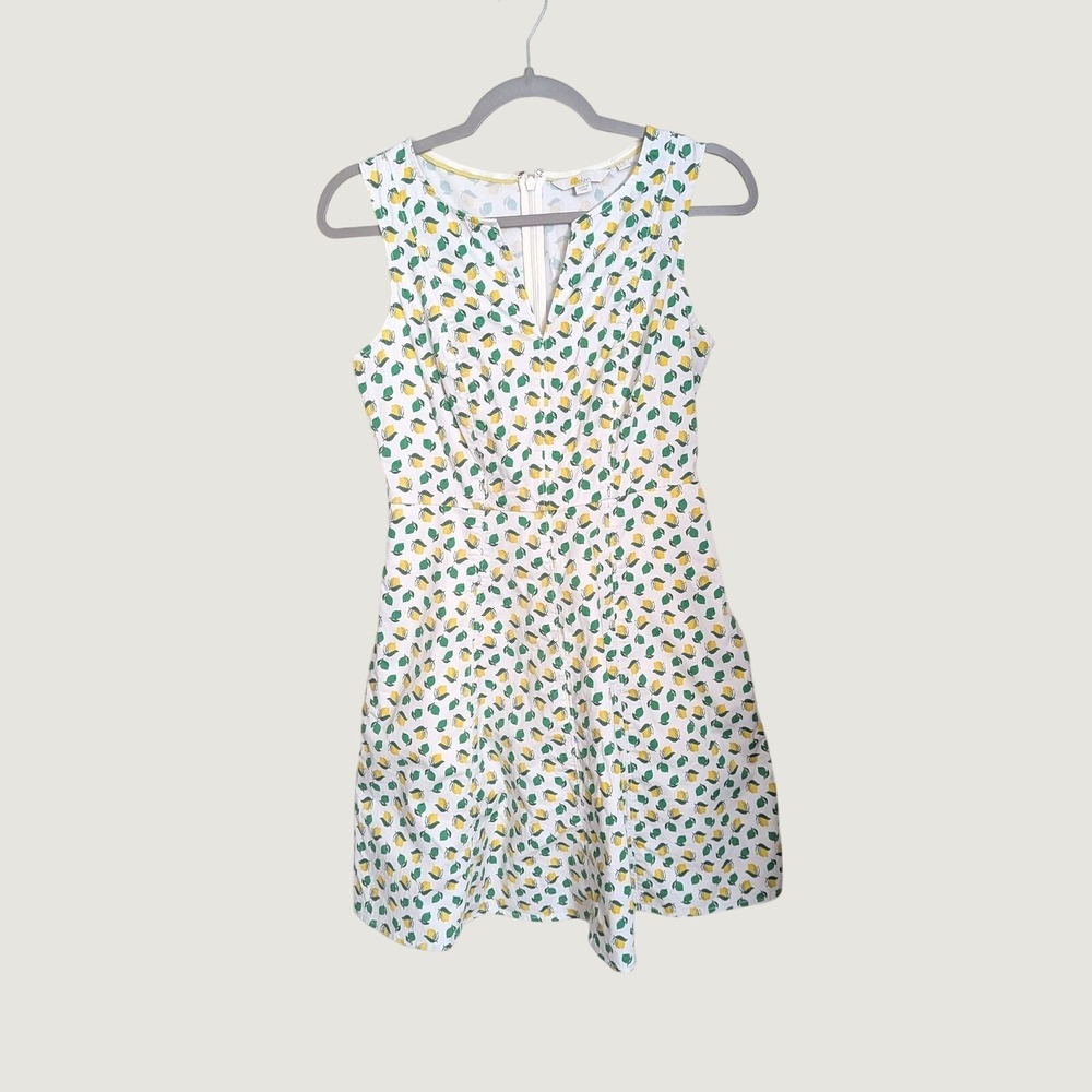 Boden Mischa Lemon Lime Print Fit and Flare Dress White Yellow Size 4P - Picture 2 of 7